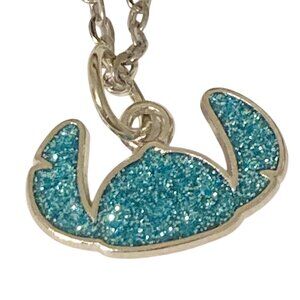 Vintage Disney Lilo & Stitch Charm Necklace 18" Signed Aulani Ohana Glitter